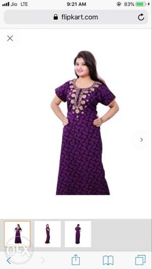Women's Purple And White Floral Abaya Dress