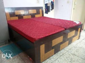 6 by 6 wooden double bed with storage and two