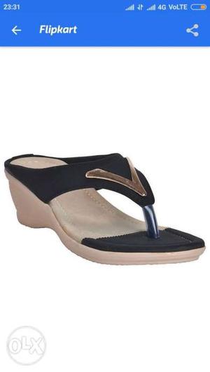 Black And Brown Open-toe Wedge Sandal