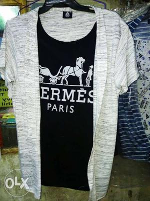 Black And Gray Hermers Scoop-neck Shirt