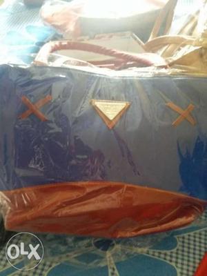 Blue And Brown Leather Handbag
