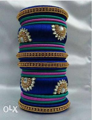 Blue And Pink Thread Bangles