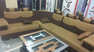 Brown And Black Fabric Sectional Corner Sofa Case On