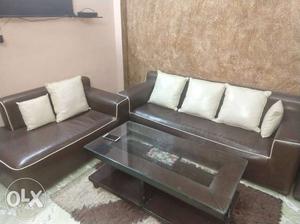 Brown And Black Leather Sofa Set