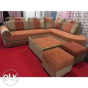 Brown And Orange Suede Sectional Couch