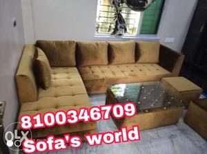 Brown Suede Sectional Couch With Ottoman