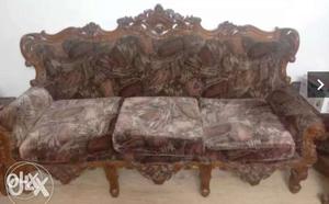 Brown floral 7-seater sofa made if sagwan wood