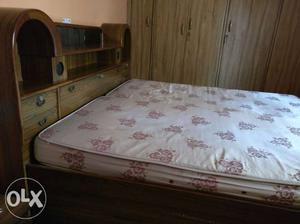 Double Wooden Bed with Mattresses