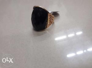 Gold-colored Ring With Black Encrusted Gemstone
