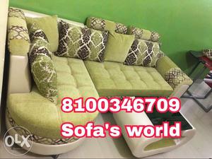 Green-and-white 2-piece Sofa Set And Throw Pillows