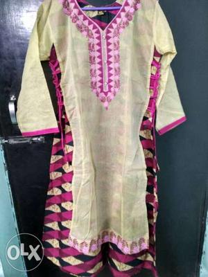 Mix cotton long emboidered kurti with dori on