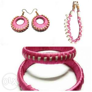 Pair Of Pink Earrings, Necklace And Bangles Collage