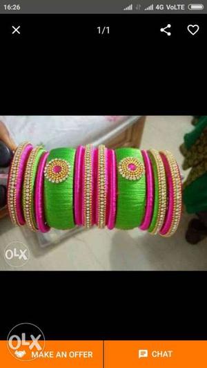 Pink And Green Silk Thread Bangle Lot