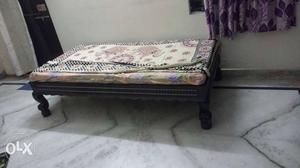 Rectangular White And Brown Floral Ottoman