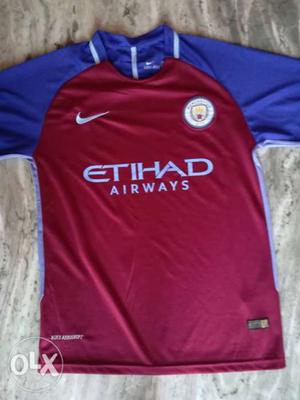 Red And Blue Nike Etihad Airways Sports Jersey Shirt (Dry