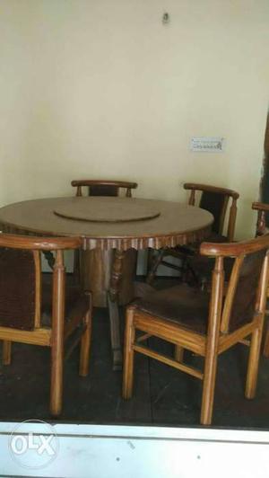 Round Brown Wooden Table With five Chairs Dining Set