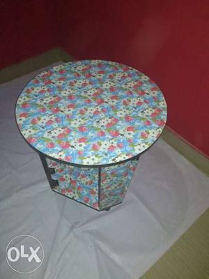 Round White, Blue, And Pink Floral Table