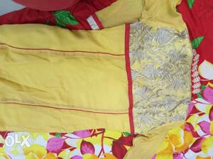 Stiched yellow glitter suit with plazo and
