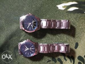Two Black Anlog Watches With Link Bracelets
