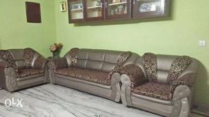 Two Gray Fabric Sofa Set