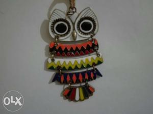 White, Orange, Green, Red, And Black Owl Hanging Ornament