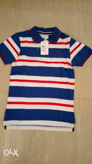 White, Red, And Blue Striped Polo Shirt