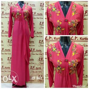 Women's Pink And Yellow Floral Long-sleeved Maxi Dress