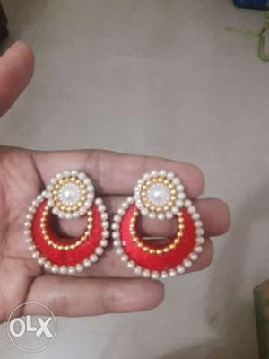 Beaded Red-and-white Chenbali Earrings