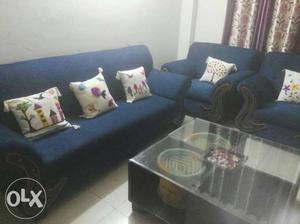 Blue textured sofa for urgent sale