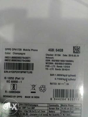 Brand new phone oppo a83 With charger headphone