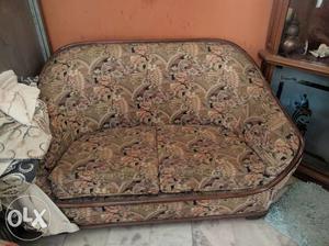 Brown And Black Floral Fabric Loveseat sofas  seater