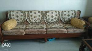 Brown And White Floral 4-seat Sofa (2nos.)
