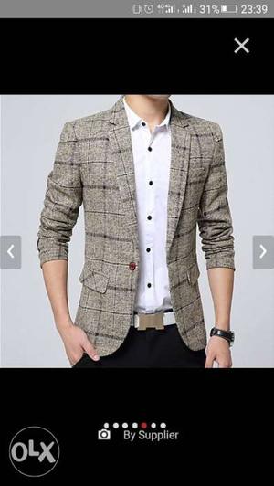 Men's Gray Notched Lapel Suit Jacket S
