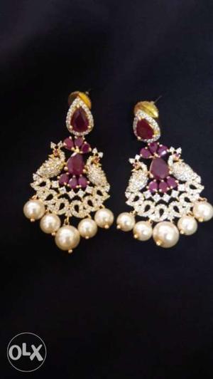 New one gram gold earrings with pearl n cz stones.