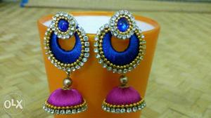 Pair Of Blue-and-pink Jumka Earrings