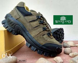 Pair Of Brown-and-black Woodland Hiking Shoes With Box