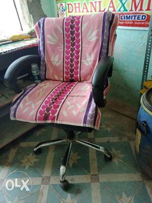 Pink And Gray Fabric Padded Rolling Armchair