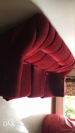 Red Velvet teakwood three seater sofa