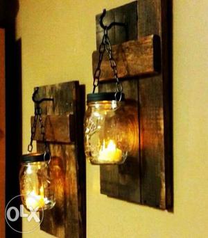 Two Mason Jar Wall Lamps