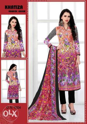 Women's Purple And Pink Floral Traditional Dress