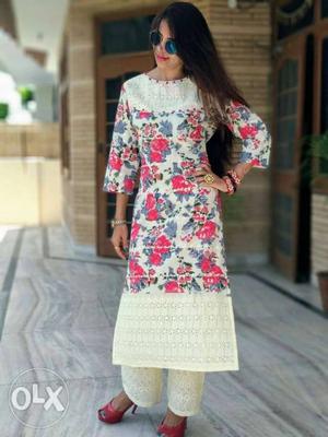 Women's White And Red Floral Dress