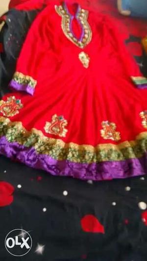 Attractive Red anarkali party wear suit