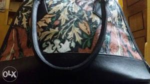Black Floral Leather Tote Bag