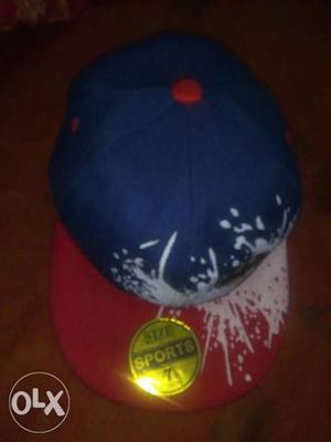 Blue And Red Flat-brimmed Cap