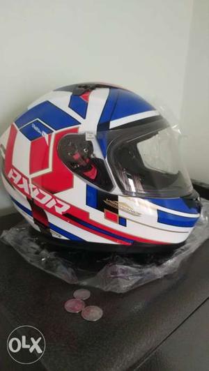 Blue, White, And Red Axor Full-face Helmet