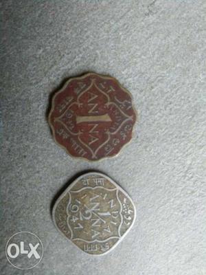 British Indian Old coin of 2 1/2 Anna &1 anna