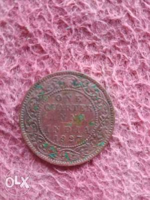  Bronze-colored 1 Quarter Indian Anna Coin