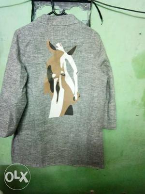 Gray, White, Black, And Brown Horse-printed Long-sleeved