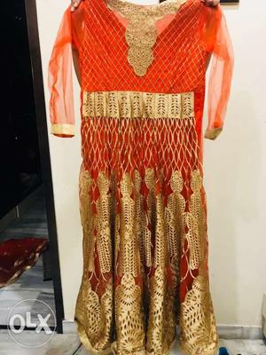 Orange And Golden Long-sleeved Dress