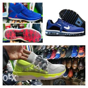 Pair Of Blue-and-green Nike Sneakers